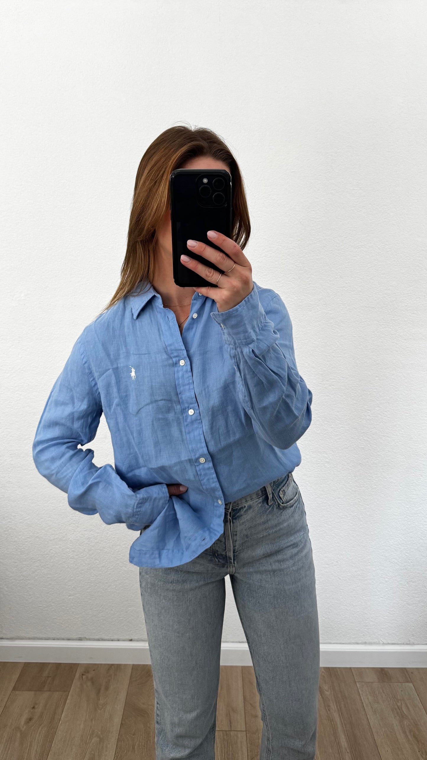 Nieuw Ralph Lauren lichtblauwe linnen blouse maat M | E4vintage