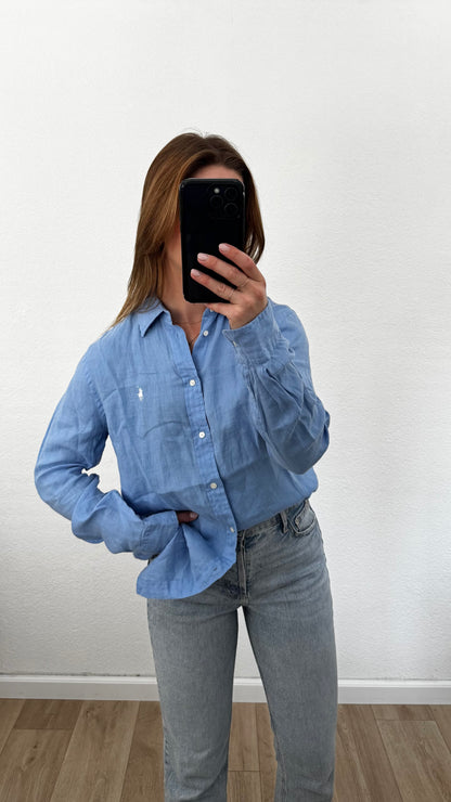 Nieuw Ralph Lauren lichtblauwe linnen blouse maat M | E4vintage